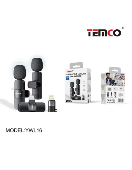 Micrófono Lavalier Inalámbrico YWL16 TEMCO – Doble Micrófono