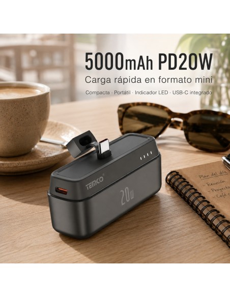 Batería externa 5000mAh 20W TEMCO T160CP portátil