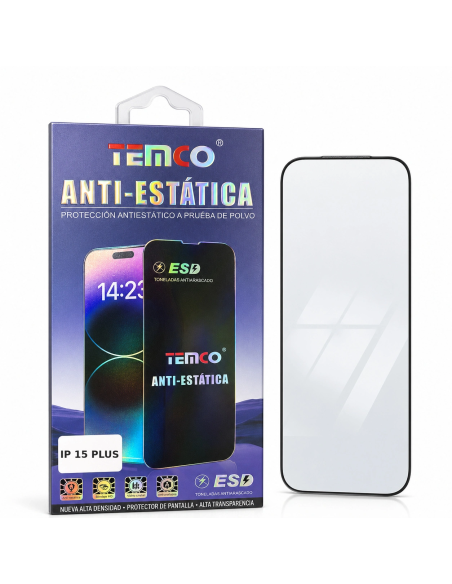 Protector de Pantalla Full Glass Antiestático TEMCO para iPhone 15 Plus - embalaje 1