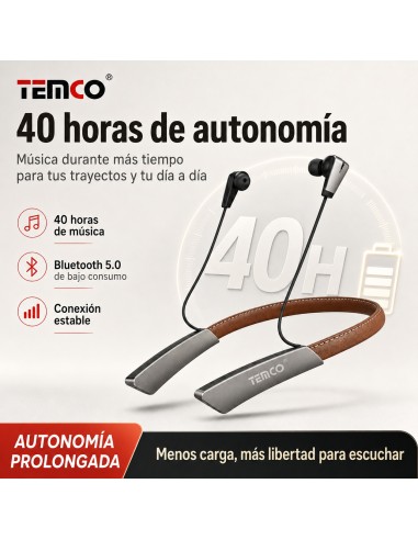 Auriculares Bluetooth TEMCO LS23-G cuero gris 40h