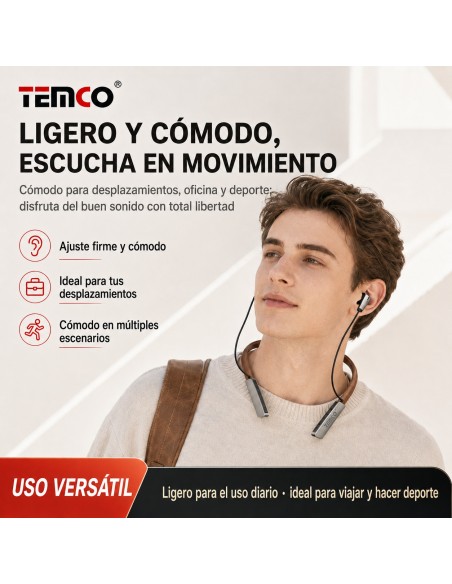 Auriculares Bluetooth TEMCO LS23-G cuero gris 40h