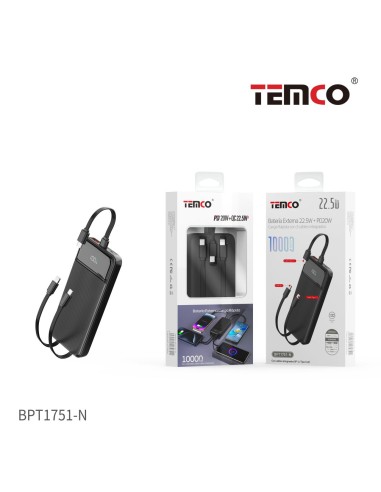 Batería externa 10000mAh TEMCO carga rápida 22.5W