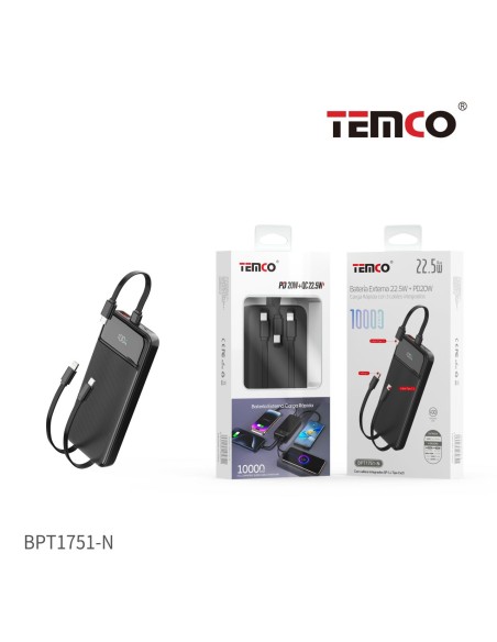 Batería externa 10000mAh TEMCO carga rápida 22.5W