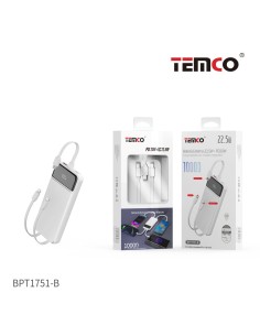 Batería externa 10000mAh TEMCO con pantalla LED y carga rápida 22.5W 2