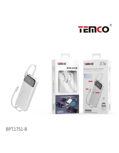 Batería externa 10000mAh TEMCO con pantalla LED y carga rápida 22.5W