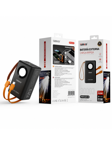 Batería externa 30000mAh 22.5W TEMCO con LED
