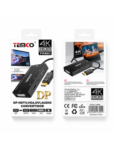 ADAPTOR DP-HDTV VGA DVI AUDIO YWA03 TEMCO