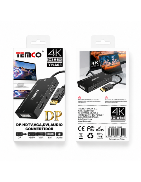 ADAPTOR DP-HDTV VGA DVI AUDIO YWA03 TEMCO