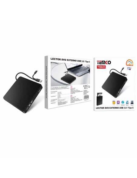 LECTOR DVD EXTERNO USB3.0/TYPEC YWA05 TEMCO
