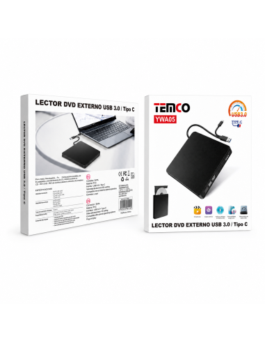 LECTOR DVD EXTERNO USB3.0/TYPEC YWA05 TEMCO