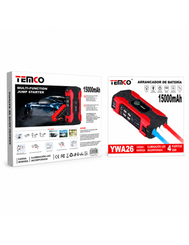 ARRANCADOR DE BATERIA 15000MAH 4USB YWA26 TEMCO