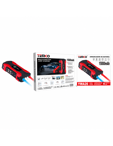 ARRANCADOR DE BATERIA 15000MAH 4USB YWA26 TEMCO