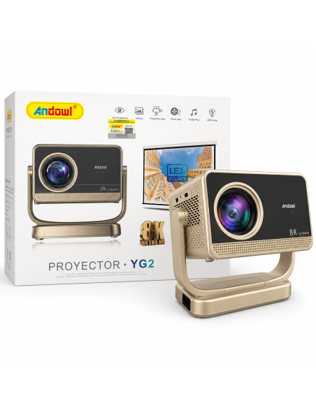 Mini Proyector Andowl YG2 8K Ultra HD LED Dorado