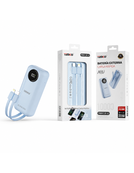 Batería externa 10000mAh 22.5W TEMCO con cables integrados