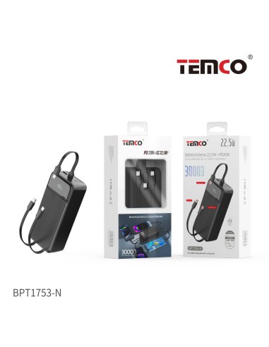 Batería externa 30000mAh TEMCO carga rápida 22.5W