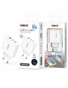Cargador GaN 65W 2 USB-C + USB TEMCO NQP6503