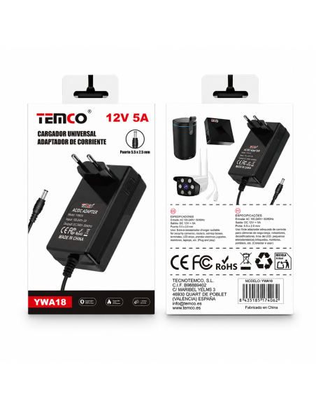 CARGADOR UNIVERSAL  12V5A YWA18 TEMCO