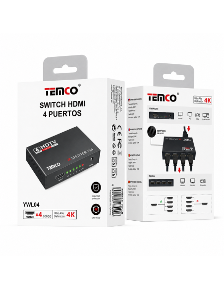 SWITCH HDMI 4 PUERTOS YWL04 TEMCO