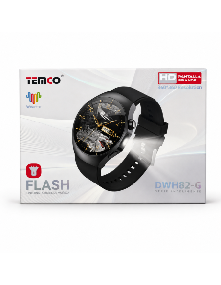 Smartwatch TEMCO DWH82-G pantalla 1.46" | Negro y plata
