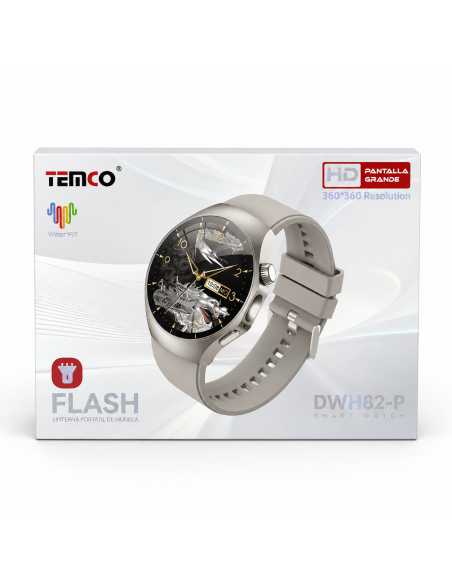 Smartwatch TEMCO DWH82-G pantalla 1.46" | Negro y plata