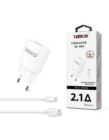 CARGADOR TYPE C 2.1A BCA02-2T-B  TEMCO