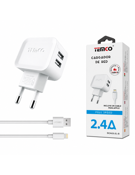 CARGADOR IOS 2.4A BCA03-2L-B  TEMCO