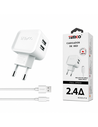 CARGADOR TYPE C 2.4A BCA03-2T-B TEMCO