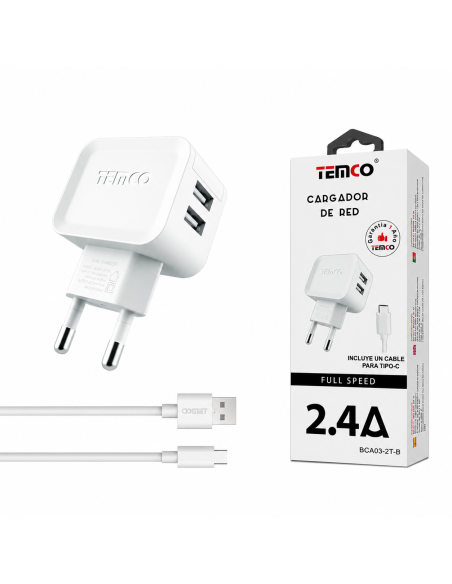 CARGADOR TYPE C 2.4A BCA03-2T-B TEMCO