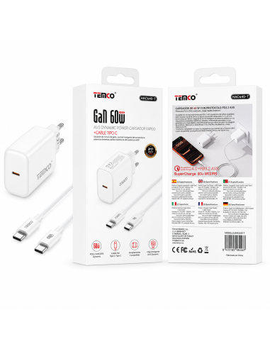 CARGADOR TIPO C 60W C/CABLE HAC640-T TEMCO