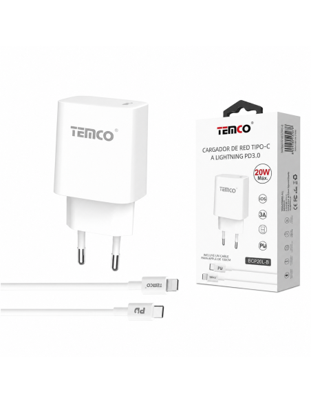 CARGADOR TYPE C A LIG. 20W BCP20L-B TEMCO