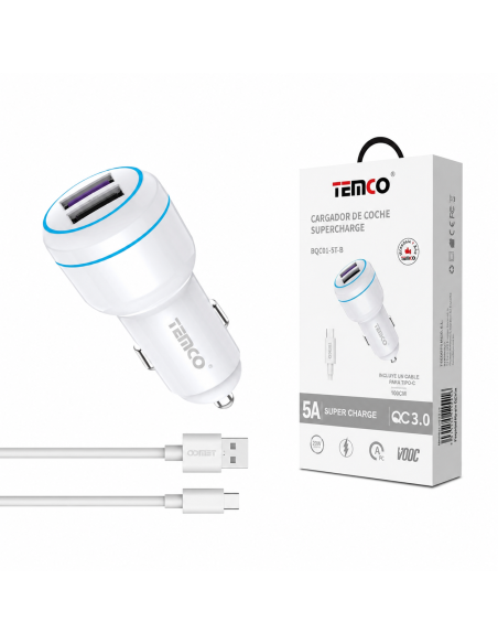 CARGADOR COCHE TYPE C 5A QC3.0 BQC01-5T-B  TEMCO