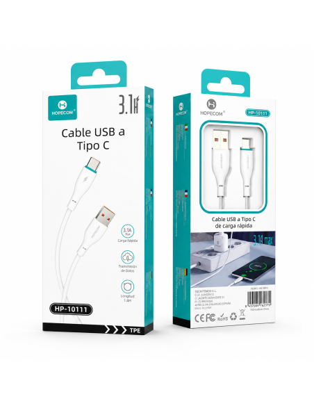 CABLE USB A TIPO C 3.1A BLANCO HP-10111 HOPECOM