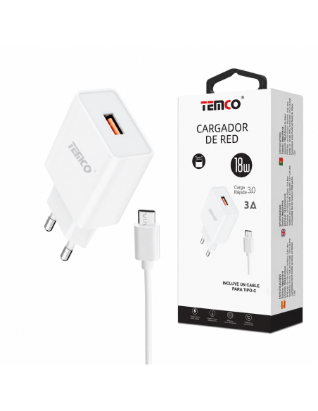 CARGADOR TYPO C 3A 18W BQC18-3T TEMCO