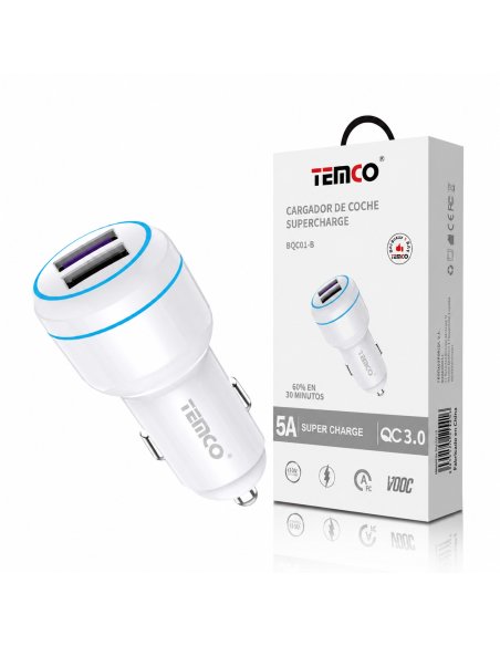 CARGADOR COCHE 5A QC3.0  BQC01-B  TEMCO