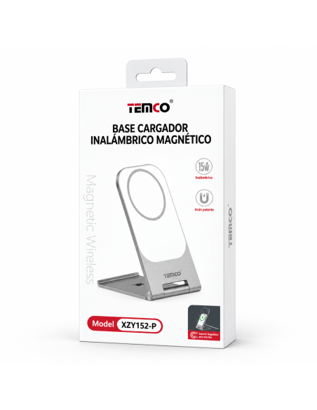 Base Cargador Inalámbrico TEMCO 15W Magnético Plegable