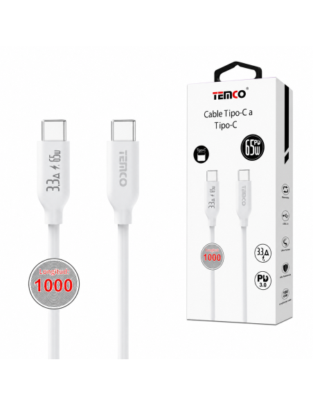 CABLE TYPO-C A C 65W 1M CTC65103-B TEMCO