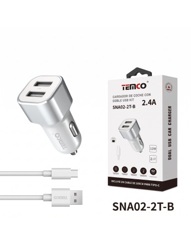 CARGADOR COCHE TYPE C 2.4A SNA02-2T-B  TEMCO