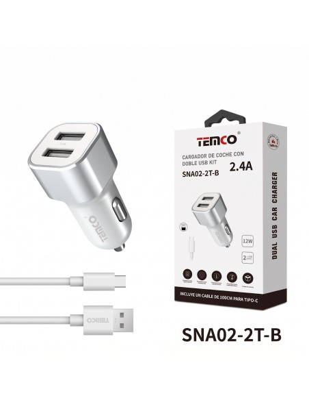 CARGADOR COCHE TYPE C 2.4A SNA02-2T-B  TEMCO