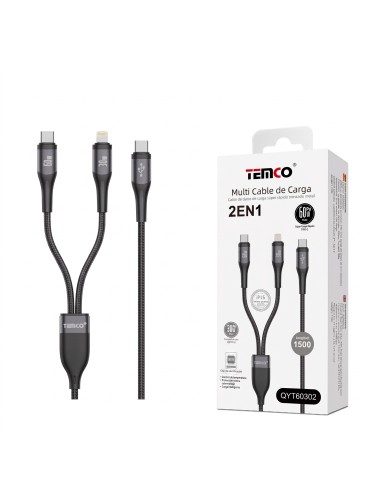 CABLE 2EN1 TYPO C A L+T 60W QYT60302 TEMCO