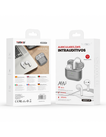 Auriculares TWS TEMCO GR07-P Estuche Aleación Zinc