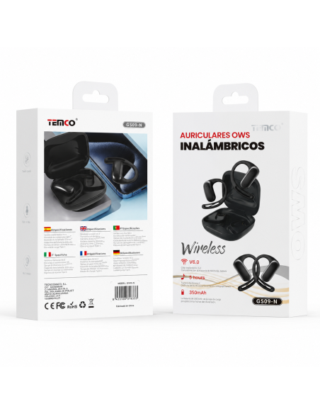 Auriculares abiertos Bluetooth TEMCO GS09-N | Estuche carga