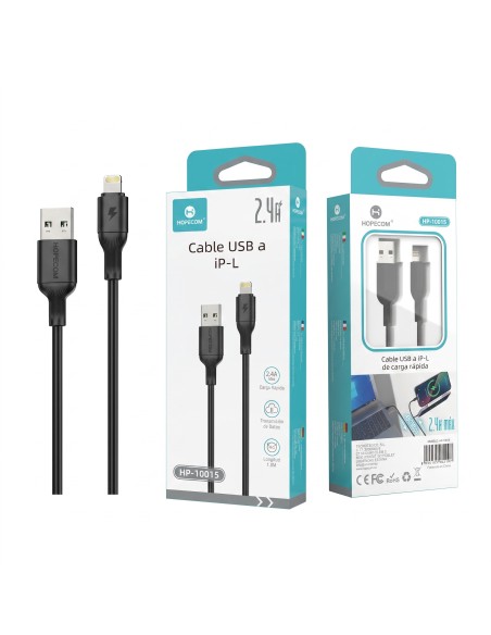 CABLE USB A IP-L 2.4A NEGRO HP-10015 HOPECOM