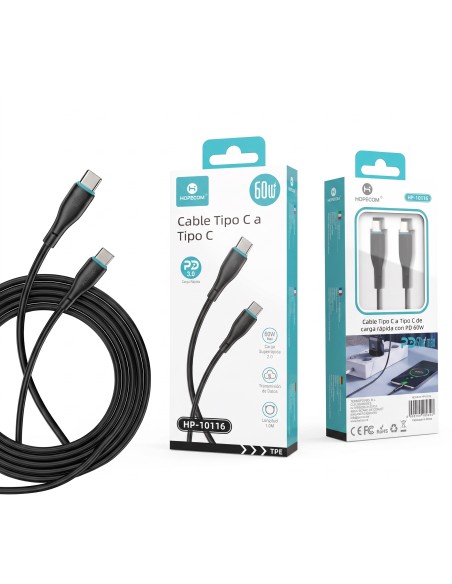 CABLE TIPO C A TIPO C 60W NEGRO HP-10116 HOPECOM