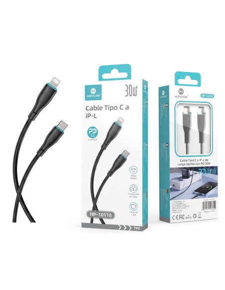 CABLE TIPO C A IP-L 30W NEGRO HP-10118 HOPECOM