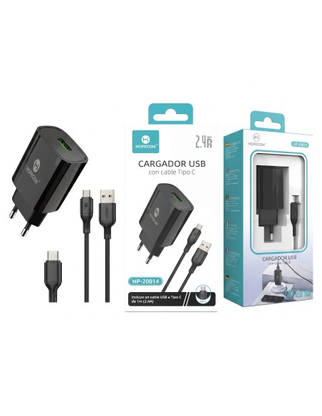 CARGADOR TIPO C 2.4A NEGRO HP-20014 HOPECOM