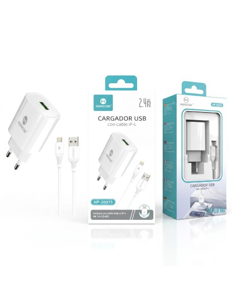 CARGADOR IPHONE 2.4A BLANCO HP-20015 HOPECOM