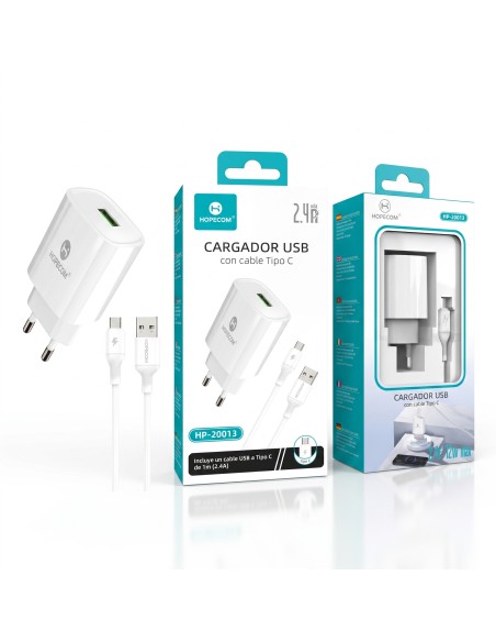 CARGADOR TIPO C 2.4A BLANCO HP-20013 HOPECOM