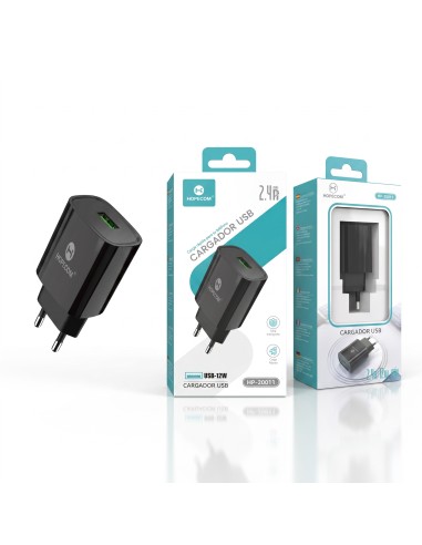 CARGADOR USB NEGRO 2.4A HP-20011 HOPECOM