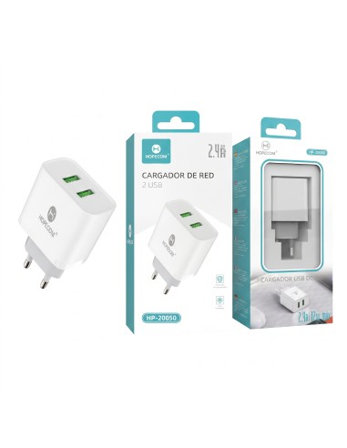 CARGADOR DE RED USB*2 2.4A HP-20050 HOPECOM