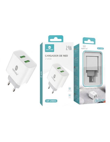 CARGADOR DE RED USB*2 2.4A HP-20050 HOPECOM